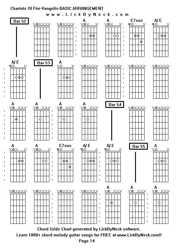 Chord Grids Chart of chord melody fingerstyle guitar song-Chariots Of Fire-Vangelis-BASIC ARRANGEMENT,generated by LickByNeck software.